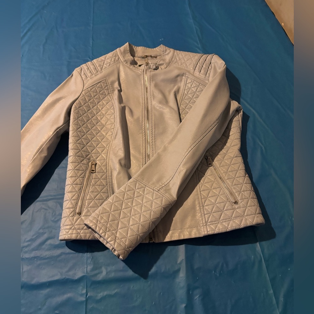 Women's Quilted Leather Jacket - Gray